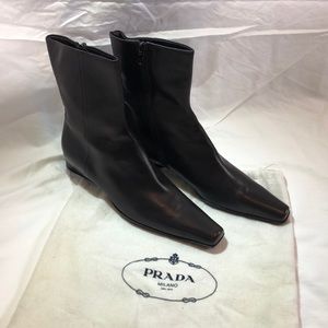 Prada Leather Ankle Boot with Square toe